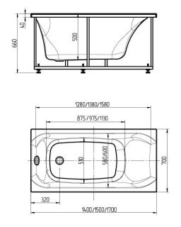 Акриловая ванна Aquatek Альфа ALF170-0000066 170х70 см с фронтальным экраном сборно-разборный сварной каркас